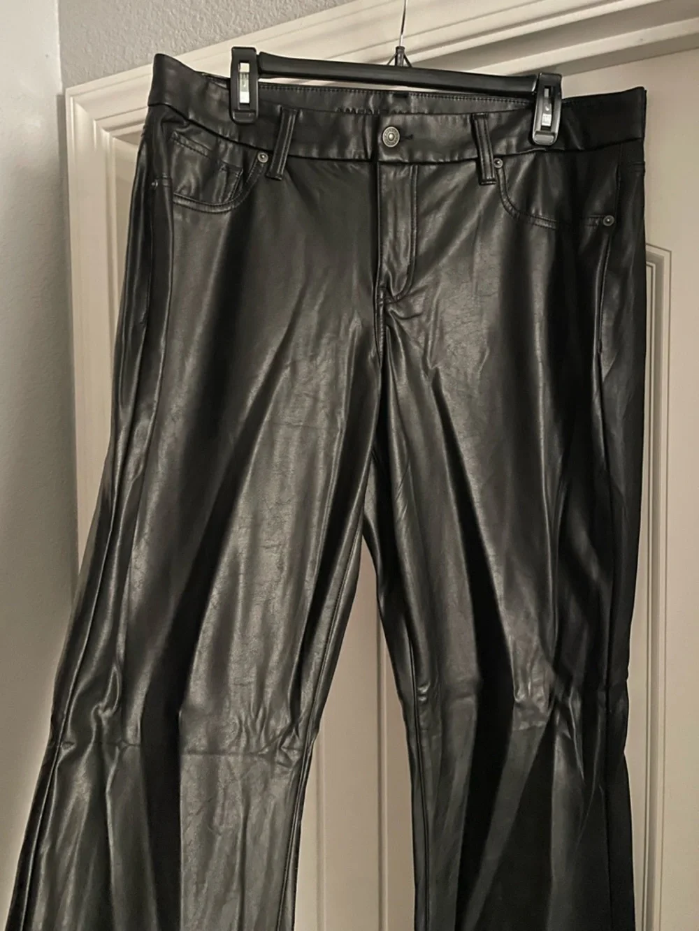AE Curvy Long Black Faux Leather Stretch Bootcut Pants - Picture 3 of 5